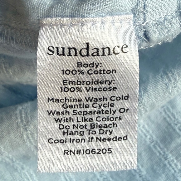 Sundance Cotton High Neck Embroidered Light Blue Long Sleeve Top Sz M - Picture 9 of 9